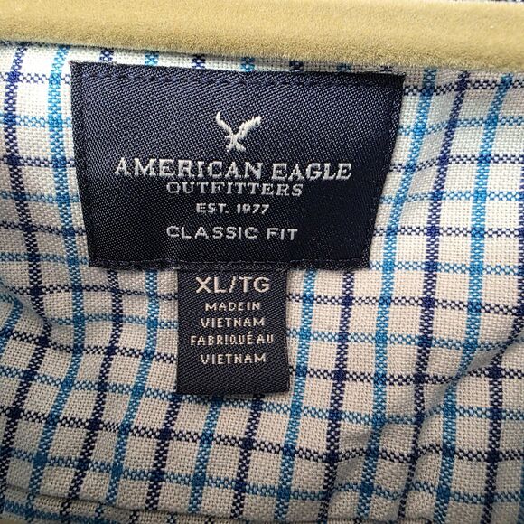 American Eagle Button Up Checked Shirt Size Xl Classic Fit Long Sleeve Blue - Picture 8 of 10